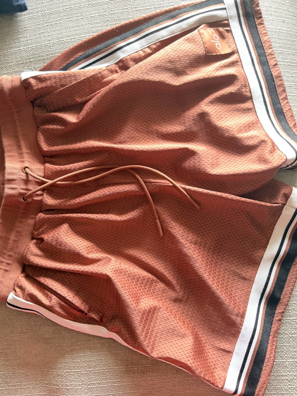 ALO Yoga Rust Mesh Lounge Shorts with Striped Waistband